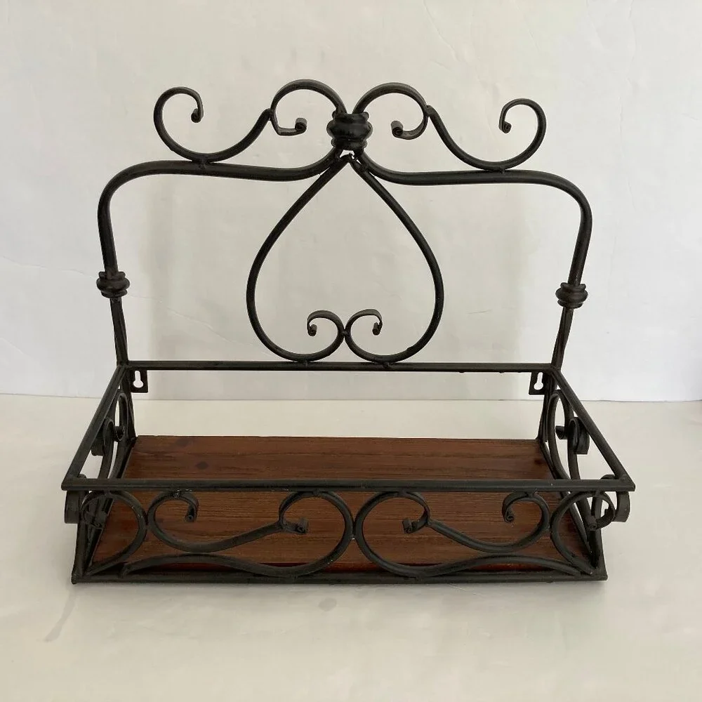 Vintage Wooden Iron Scroll Wall Shelf 12